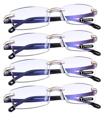 TERAISE 4 Pcs Lunettes De Lecture Homme/Femme De Mode Anti-Bleu Lumière Qualité Lecteurs Diamant Conception De Coupe Anti-Fatigue Pour Les Ordinateur/Téléphone portable Lunettes