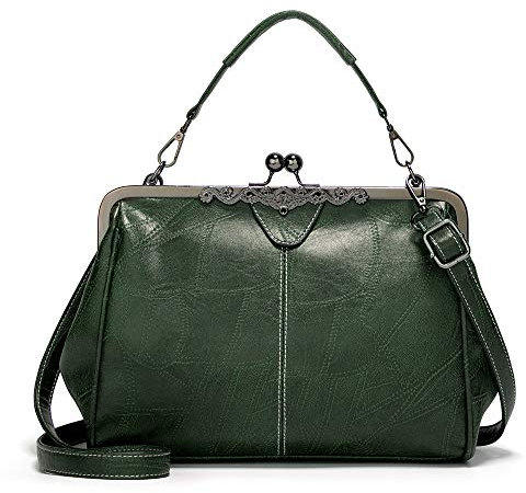 LUI SUI Frauen Retro Handtasche, PU Leder Geldbörse Vintage Top Griff Tasche Kiss Lock Crossbody Umhängetasche für Damen