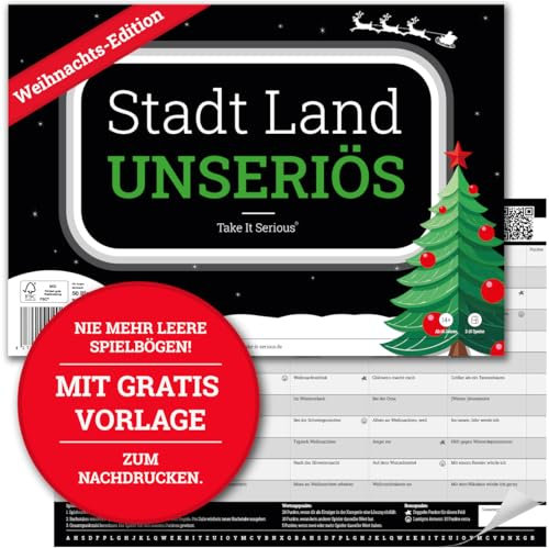 Weihnachtsspiel: Stadt Land Unseriös Weihnachts-Edition | Geschenkidee | Stadt Land Fluss mit 72 Kategorien. Lustiges Familienspiel für Weihnachten | DIN-A4 Spielblock | Weihnachtszeit & Advent