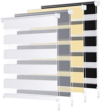 Sekey Store - Enrollador para día y Noche, sin taladrar, 55 cm x 100 cm, Color Blanco y Cebra de protección Solar, fácil de Instalar con Clips para Ventana o Puerta