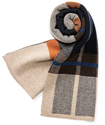 Villand Australischer Merinowolle Tartan Strickschal für Herren, karierte Winterwarme dicke weiche Halsbekleidung mit Geschenkbox, 180 × 30 cm (Kamel Orangen Tartan)