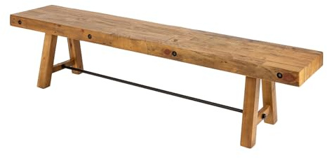 Sitzbank FINCA - 165cm - braun - Pinie Massivholz Industrial Bohlenoptik | Unikat, handgefertigt, lackiert, hohe Belastbarkeit, mit Querstrebe