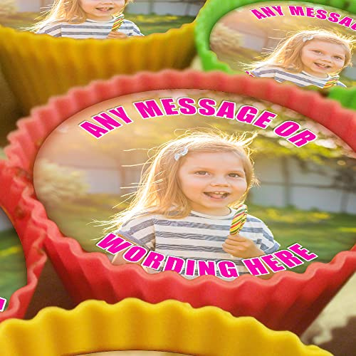 Your Own Image - Pink Text - 20 x 5cm Personalised Edible Cupcake Toppers on Premium Icing