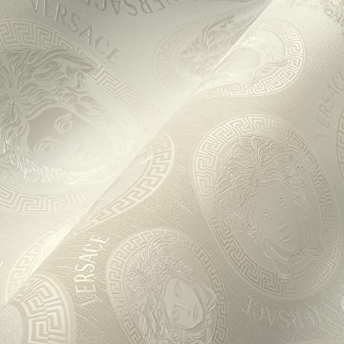A.S. Création VERSACE WALLPAPER Creme Weiß Luxus Tapete Vliestapete Logo Medusa leicht glänzend 386116 10,05x0,70m Made in Germany
