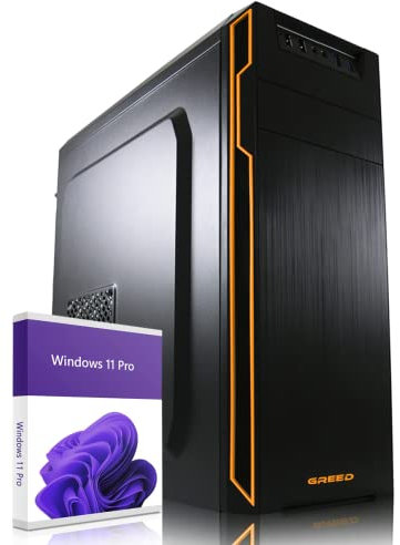 GREED® Basic PC mit Intel Celeron G5905 - Schneller Rechner + Computer für Büro & Home Office mit 3,5 GHZ, 8GB RAM/Arbeitsspeicher - 512 GB SSD - DVD+RW - USB3.0 - WLAN, inkl. Windows 11 Pro