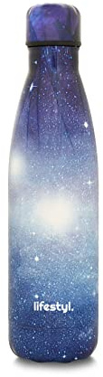 LIFESTYL. Stainless Steel Water Bottle | 24 Hrs Cold&12 Hrs Hot| Thermoshield Technology Vacuum Insulated Metal, Leak-Proof, Hike, Walks, Gym, Yoga, Cycling (Galaxy Light Blue, 500, Milliliters)