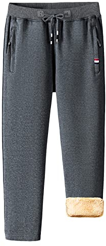 Oralidera joggingbyxor i fleece för män, avslappnade, varma, plyschbyxor, bomull, raka ben, vinterbyxor, elastisk midja, träningsoverall, underdel, fickor med dragkedjor, A-grå, XXL