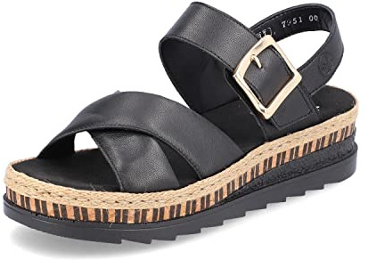 Rieker Women Sandals V7951, Ladies Strappy Sandals,Summer Shoe,Summer Sandal,Comfortable,Flat,Black (Schwarz / 00),37 EU / 4 UK