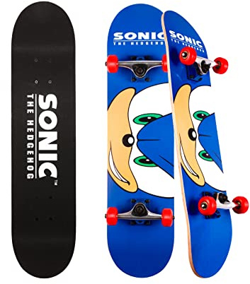 Sakar Sonic The Hedgehog skateboard med tryckt grafiskt greppband. Perfekt för barn och tonåringar cruiser skateboard med ABEC 5-lager, hållbart däck, släta hjul