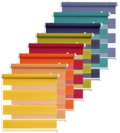 Rikmani Doppelrollo Fensterrollo COR Duo-Rollo Klemmfixierung Zebrarollo Seitenzugrollo ohne Bohren, lichtdurchlässig und verdunkelnd 80x215 cm, türkis