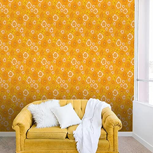 Tapete Blume Orange Vliestapete Klebefolie Möbel Leicht Abzuziehen Selbstklebende Tapete Schlafzimmer Küchenrückwand Tapete Selbstklebend for Living Room 40x250cm