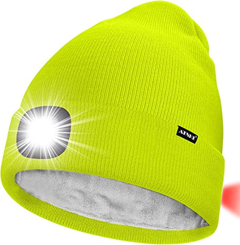 ATNKE Unisex 8 LED Mütze mit Licht,Wiederaufladbare USB Rot Blinkendes Alarm Rücklicht Laufmütze Lampe Winter Warme Gefüttertes Fleece Stricken Mütze für Herren und Damen Geschenke