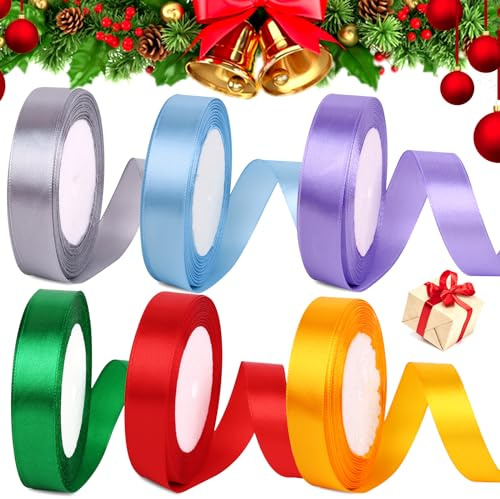 6 Colori Nastro di Raso,Nastri Colorati Stoffa,nastri in raso a doppia faccia 22m,Nastro Di Raso Da Regalo,Nastri Colorati,per Confezioni Regalo,Matrimoni,Palloncini,Artigianato,Feste.