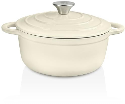 Trustmade Horno holandés de hierro fundido de 4.5 cuartos de galón, olla con revestimiento de esmalte con tapa autohilvanada para hornear en casa, estofador, cocinar, rojo