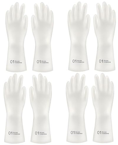 4 Pairs Rubber Dishwashing Cleaning Gloves,Reuseable Household Washing up Gloves, Anti-slip Waterproof Latex Gloves for Home, Kitchen (B, S)