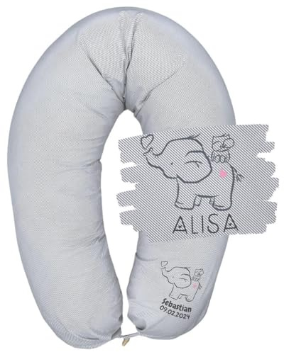 sei Design Stillkissenbezug XXL 190x35 cm - personalisiert mit Namen und Geburtsdatum personalisierte Geschenke Baby Junge Mädchen für Stillkissen Lagerungskissen Schwangerschaftskissen