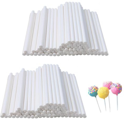Wanfoou - Palitos de papel para tartas, 200 palitos de papel blanco de 6 pulgadas, palitos de papel para chocolate, para hacer piruletas divertidas, galletas, postres