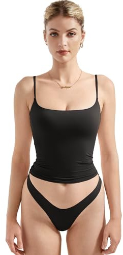 SUUKSESS Women Sexy Square Neck Tank Top Summer Y2K Going Out Tops Casual Sleeveless Basic Cami Shirts (Black, XS)