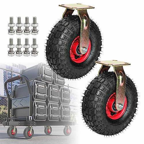 Juego de 2 ruedas industriales giratorias de alta resistencia, rueda silenciosa neumática altamente elástica, rueda de transporte con absorción de impactos, estilo vacío, resistent