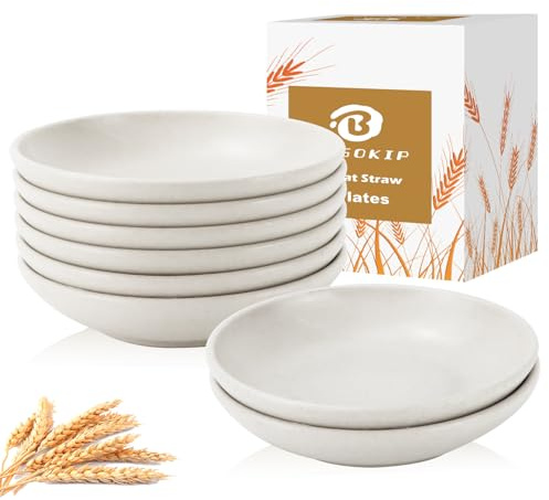 BUSOKIP 4 Inch Appetizer Plates 8 Pieces, Lightweight and Unbreakable Wheat Straw Plates, Small Sauce Plate, Mini Serving Bowls for Side Dishes, Condiment, Appetizer (White)