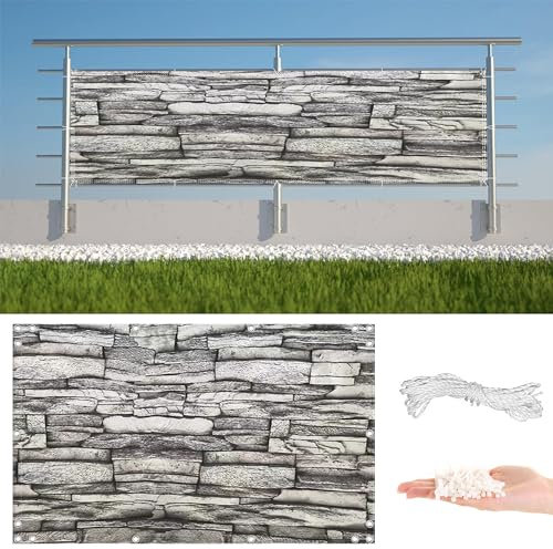 AYLFBFU Sichtschutz Balkon 90x700cm, 165 g/m² Blockade UV Schutz Windschutz, – Leichte Montage & Stabiler - Sichtschutz für Balkongeländer, Terrasse & Garten, Steinmuster