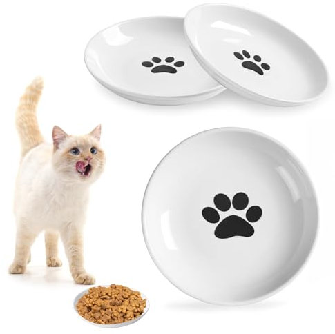 OUOIQI 3 Stück Katzen Fressnapf, Keramik Katzenfutterschalen, Flache Schalen für Nass- und Trockenfutter, für Katzen, Kätzchen und andere Haustiere