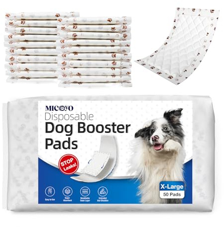 MICOOYO Einweg-Hundewindeleinlagen, Booster-Pads für männliche und weibliche Hunde, super saugfähig, für die meisten Hundewindeln (ohne auslaufsicheren Schutz) (XL-50)