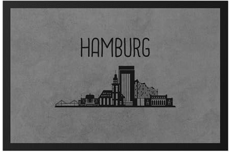 Hey!Print HAMBURG Skyline Fußmatte Souvenir Andenken Deutsche Großstädte Motiv Stadt Silhouette Geschenkidee Umzug