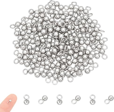 UNICRAFTALE about 200pcs 304 Stainless Steel Charms Round Pendants Small Ball Charms 3mm in Diameter Metal Dangle Ball Bead Pendants Hole 2mm for DIY Necklace Bracelet Jewelry Making 6x3mm