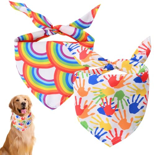 Chiens de Mode Bandana Foulards, 2Pcs Unique style paws Écharpe pour chien, Mouchoirs réglables Foulard Lavable Bandana, Foulards pour Chiot Petit Chien Chat, 45x45x65cm, couleur arc-en-ciel