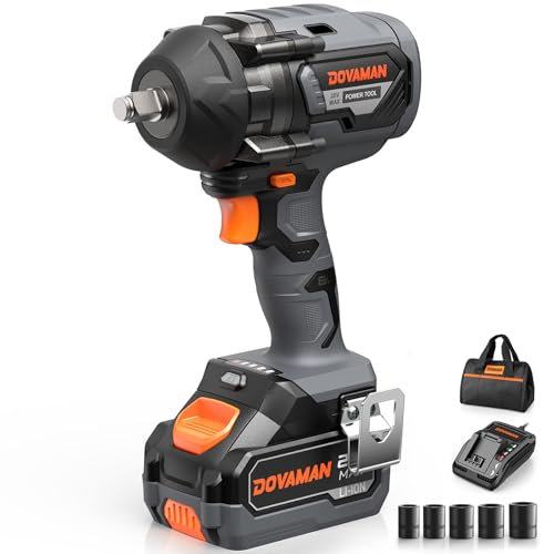 DOVAMAN TITANCE X8 Clé À Chocs Sans Fil 20V – Couple Élevé 1200 Nm, Moteur Brushless, 1/2 Électrique Avec Batterie 4,0Ah, 5 Douilles Et Chargeur Rapide Pour Réparation Automobile