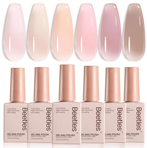 Beetles Jelly Gel Nail Polish Set - 6 Colors Neutral Sheer Nude Pink Brown Gel Polish Kit Soak off UV Nail Concealer Fall Gel Understated Grace French Nail Art Salon DIY Gift for Women