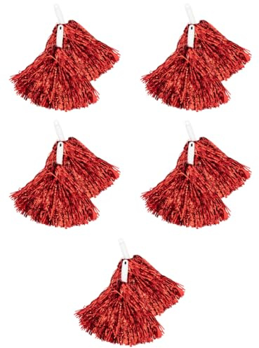 Funidelia | 5 pomponi rossi da cheerleader per donna Cheerleader, Football Americano, Scuola superiore, Professioni - Accessori per Adulto, accessorio per costume - Rosso