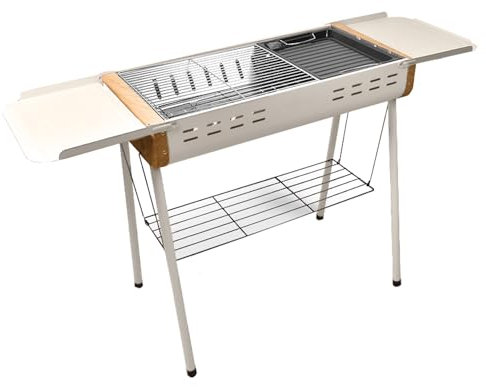 Tragbarer Standgrill Für Den Außenbereich, 2-in-1-BBQ-Grill Zum Braten Und Grillen, BBQ-Holzkohlegrill Mit Lagerregal, Kochgrill Mit Großem Grillbereich Für Zuhause, Outdoor, Camping