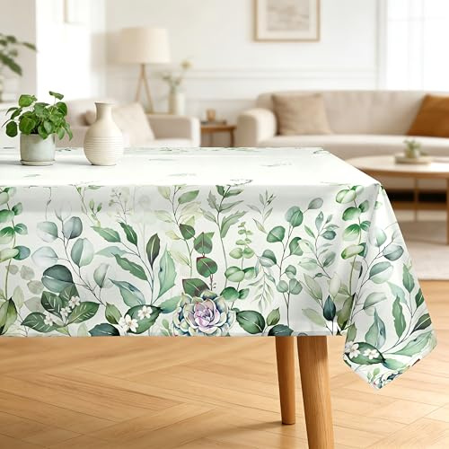 Arquiel Frühling Eukalyptus Tischdecke Polyester Rechteckig 152 x 213 cm | Waschbare Polyester-Tischdecke mit Eukalyptus-Motiv, wasserabweisend und pflegeleicht für Küche, Esszimmer, Feste und Feiern.