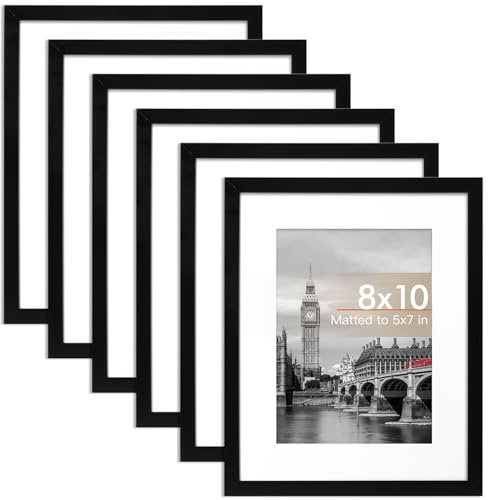 Fixwal 8x10 Picture Frame Set of 6 with Shatter Resistant Plastic Cover, Thin Border and Light Weight Photo Frames for Wall or Tabletop Display, Black