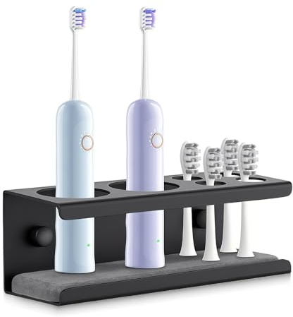 Zahnbürstenhalter, Elektrische Zahnbürste Halterung, Halterung Elektrische Zahnbürste mit 6 Löchern, Schwarz Toothbrush Holder, Zahnbürstenhalter Wand ohne Bohren, Zahnbürsten Halter mit Kissen