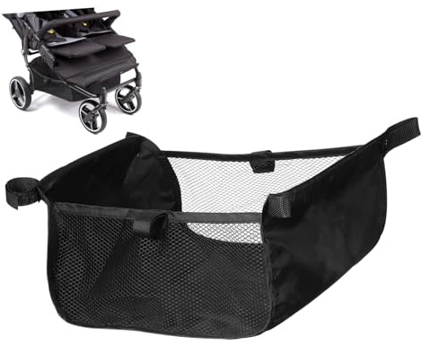 JUMPLAWN Kinderwagenkorb Organizer Netztasche Schwarz Robustes Material 81 x 9,84 x 5,90 Zoll Vielseitiger Stauraum Für Babyartikel Und Becher Praktische Aufbewahrung Für Kinderwagenboden