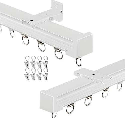 Generisch Aluminium Gardinenschiene 1-läufig Vorhangschienen Schlafzimmer Stummen Rollen Curtain Rod Vorhang Schiene Decken oder Wandmontage 50-600cm mit Clip(Weiß,55cm)