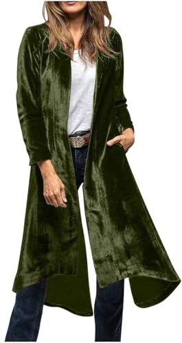 Mrat Women's Velvet Maxi Cardigans Oversized Coat Open Front Kimono Jackets Ladies Elegant Trench Coats Windproof Lightweight Longline Blazer Lapel Collar Drape Long Cardigan Party Club Wedding Guest