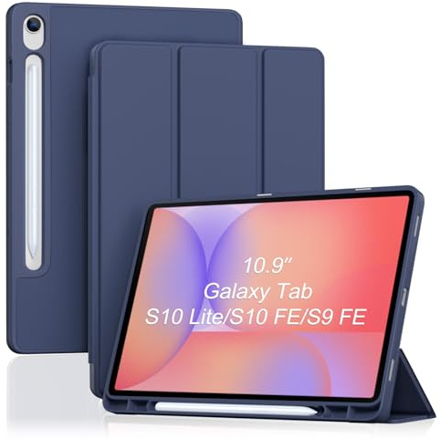 ProCase Funda para Samsung Galaxy Tab S10 Lite/S10 FE 10.9 2025 / Tab S9 FE 10.9 2023, Funda TPU con Portalápiz S Pen Compatible con Carga Magnética, Auto Sueño/Despertar, Soporte Plegable -Marino