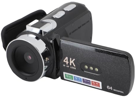 Plyisty Cámara de Cámara de Video 4K Camcorder 64MP HD WiFi, Modos de Filmación Profesional y Batería de 4800 MAh, con Luz LED, Grabadora de Video Digital
