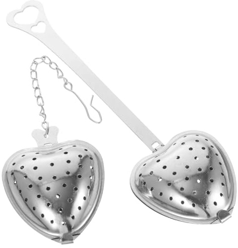 AUTSUPPL 2pcs Heart Shape Tea Infusers Stainless Steel Loose Tea Strainers Chain for and Spices Steeping
