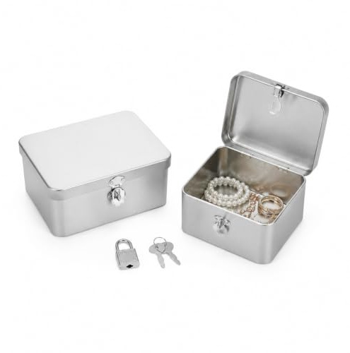 Healeved Boîte de Rangement Métal avec Serrure et Clé pour Bijoux Documents Coffret Verrouillable Vintage Organisateur Décoratif en Fer-blanc Maison Bureau