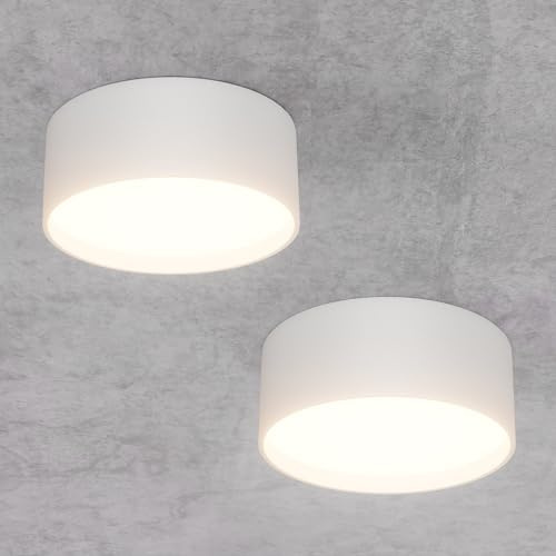 Klighten 2 Stück 24W Aufbauspot LED Runde Deckenspots Aufputz Deckenleuchte, Aluminium+Acryl, Aufbaustrahler Aufbauleuchte Warmweiß 3000K, IP44, 1672 Lumen, Weiß, 60 x 150 mm