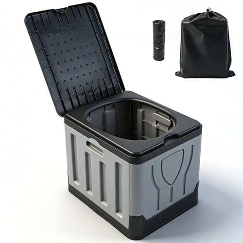 Soontrans Toilette Portable avec Couvercle, Toilette Camping avec Sac de Rangement, Toilette de Camping Robuste Charge 100kg, pour Voyage en Voiture, Randonnée, Urgences Famille, 33 x 27 x 30 cm
