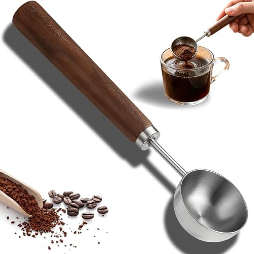Coffee Measuring Scoop,15ml Stainless Steel Wooden Coffee Spoon with Walnut Handle,Vintage 1 Tablespoon Measure for Home Kitchen Measuring Coffee Beans Tea Sugar