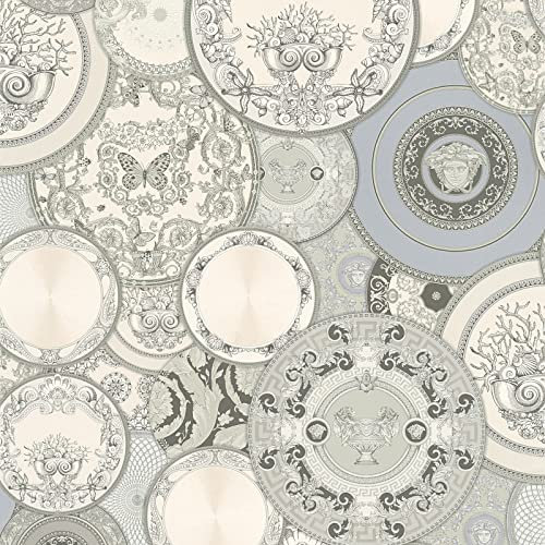A.S. Création Luxury Wallpaper Versace 3 Non-Woven Wallpaper 10.05 m x 0.70 m Silver Grey White Made in Germany 349013 34901-3