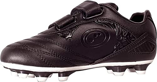 Optimum Razor fotbollsskor - platt gjuten dubb yttersula, lättfästande träningsskor - PU-läder, flexibel och bekväm passform fotbollsskor, Junior svart silver, 6 UK Child