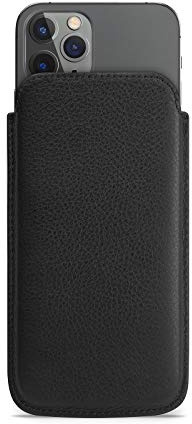 WIIUKA Echt Ledertasche - Pure - für Apple iPhone 11 Pro MAX und iPhone XS MAX, extra Dünn, kabellos Laden Qi, Hülle im Slim Design, Schwarz, Premium Leder Tasche Case